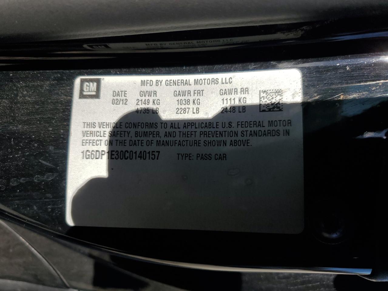2012 Cadillac CTS VIN 1G6DP1E30C0140157 Copart auction photo, front end / side damage thumbnail 14
