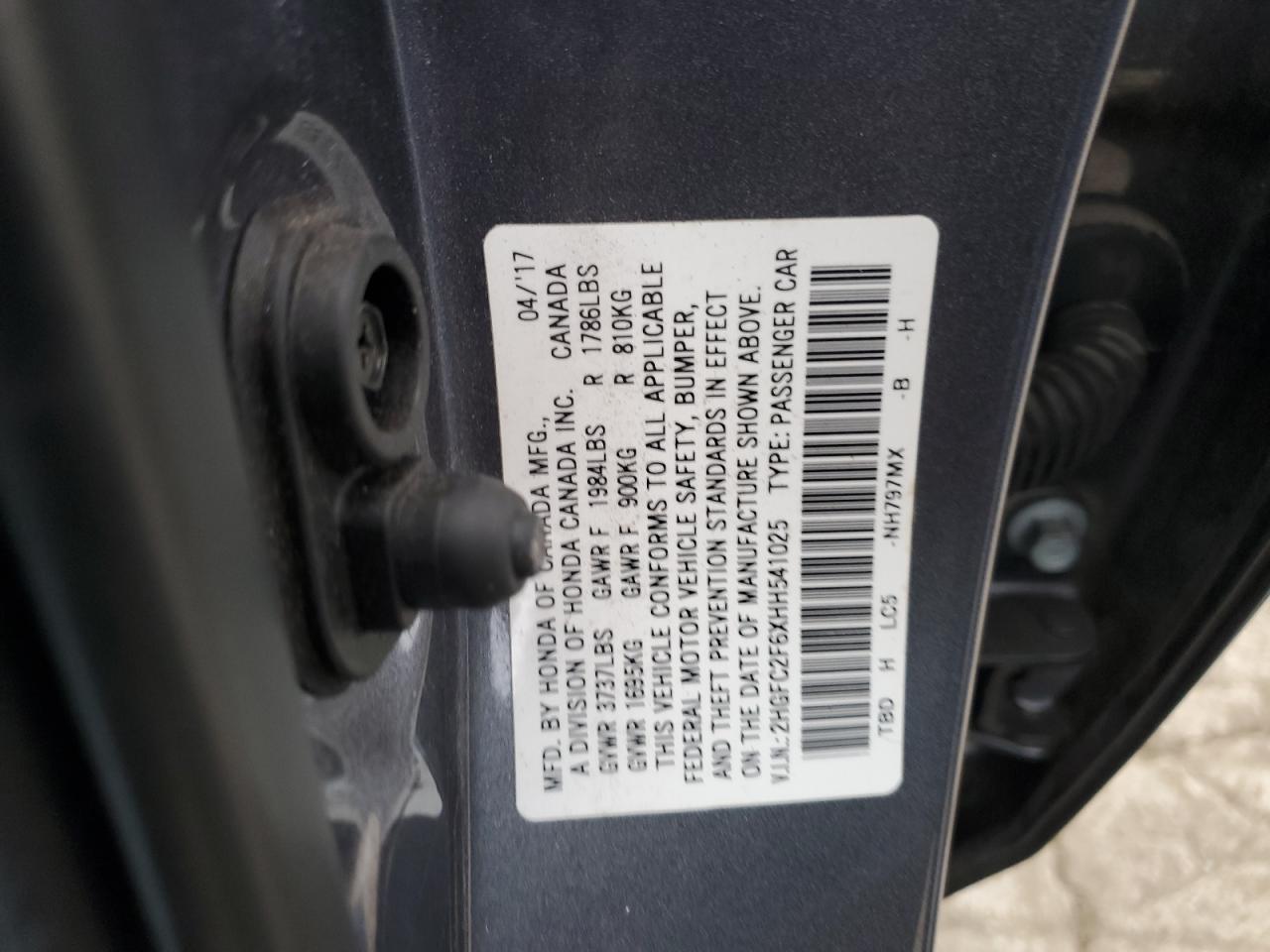2017 Honda Civic VIN 2HGFC2F6XHH541025 Copart auction photo, front end damage thumbnail 15