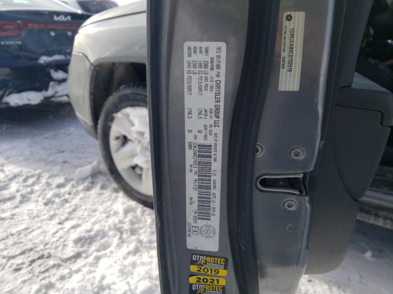 2012 Jeep Compass VIN 1C4NJDAB0CD702519 Copart auction photo, rear end damage thumbnail 12