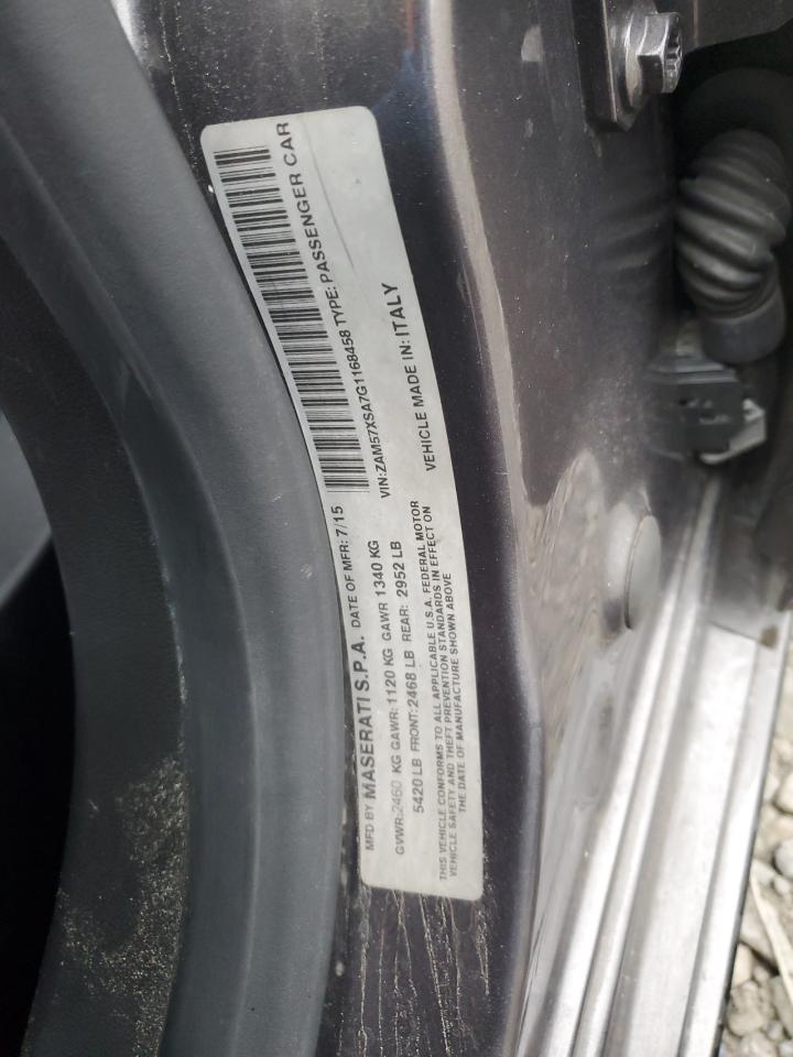2016 Maserati Ghibli VIN ZAM57XSA7G1168458 Copart auction photo, front end damage thumbnail 12