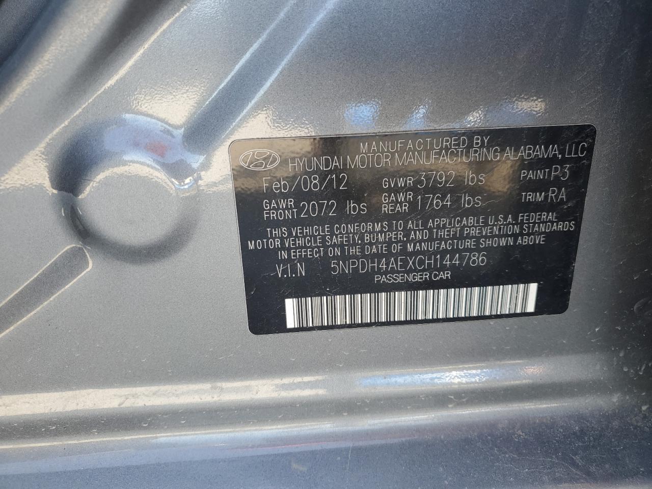 2012 Hyundai Elantra VIN 5NPDH4AEXCH144786 Copart auction photo, rear end / front end damage thumbnail 14