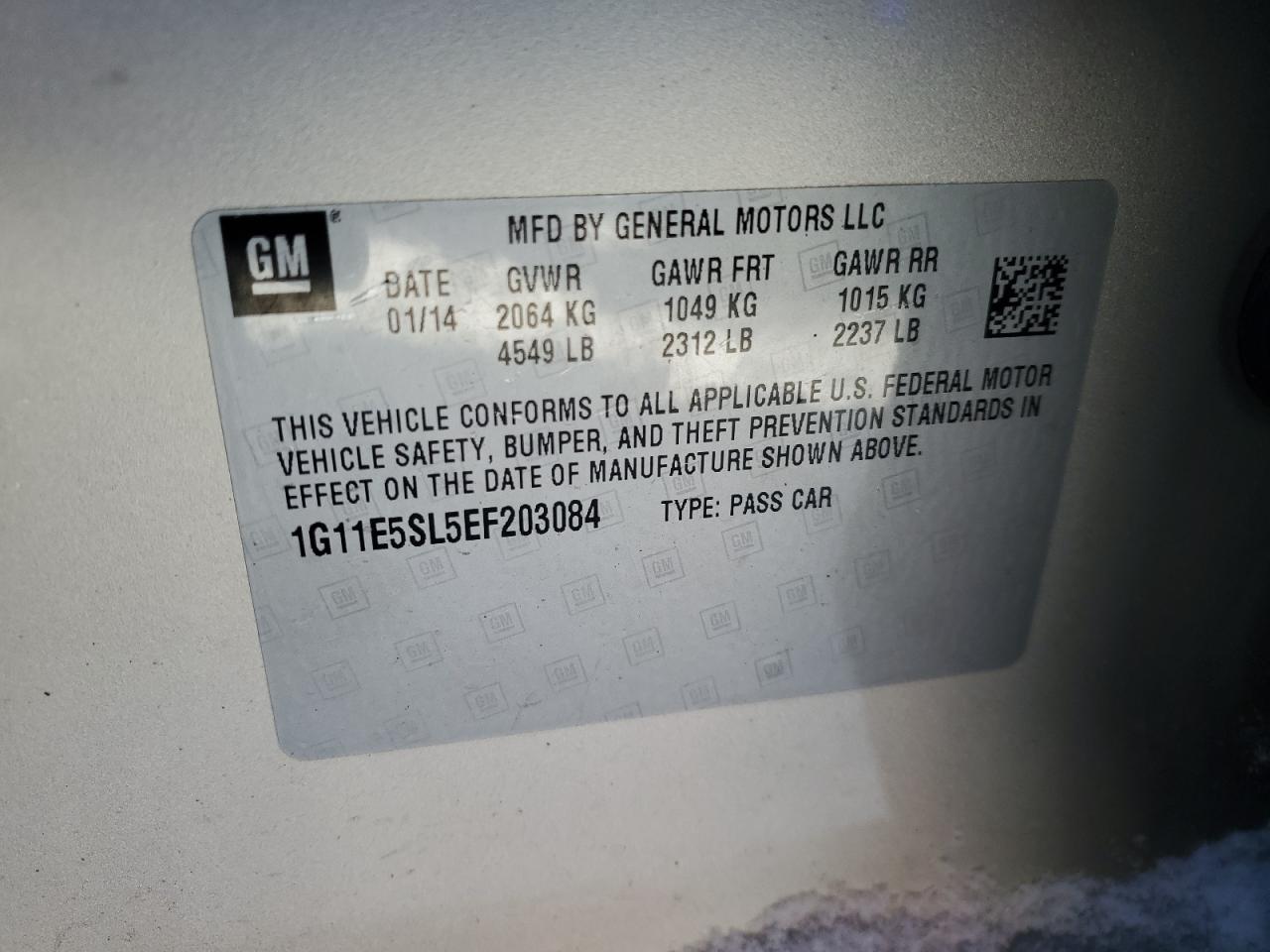 2014 Chevrolet Malibu VIN 1G11E5SL5EF203084 Copart auction photo, rear end / front end damage thumbnail 13