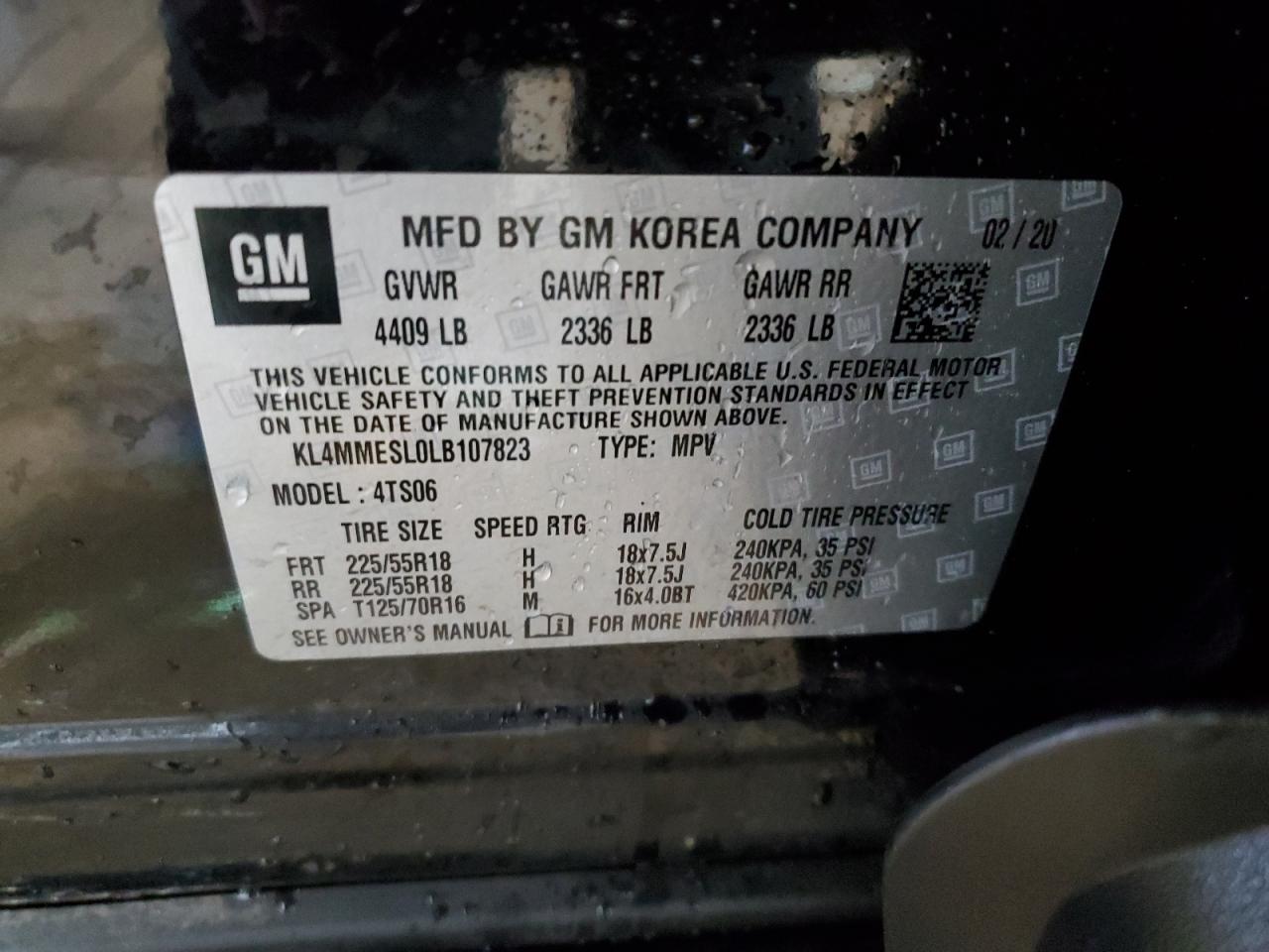 2020 Buick Encore VIN KL4MMESL0LB107823 Copart auction photo, front end / undercarriage damage thumbnail 13