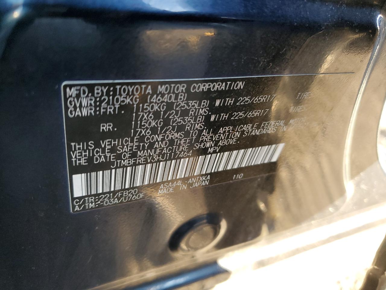 2017 Toyota RAV 4 VIN JTMBFREV3HJ117464 Copart auction photo, front end damage thumbnail 15