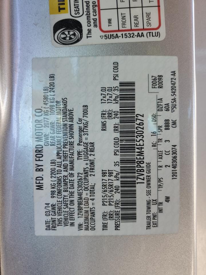 2014 Ford Mustang VIN 1ZVBP8EM4E5302672 Copart auction photo, side / front end damage thumbnail 12