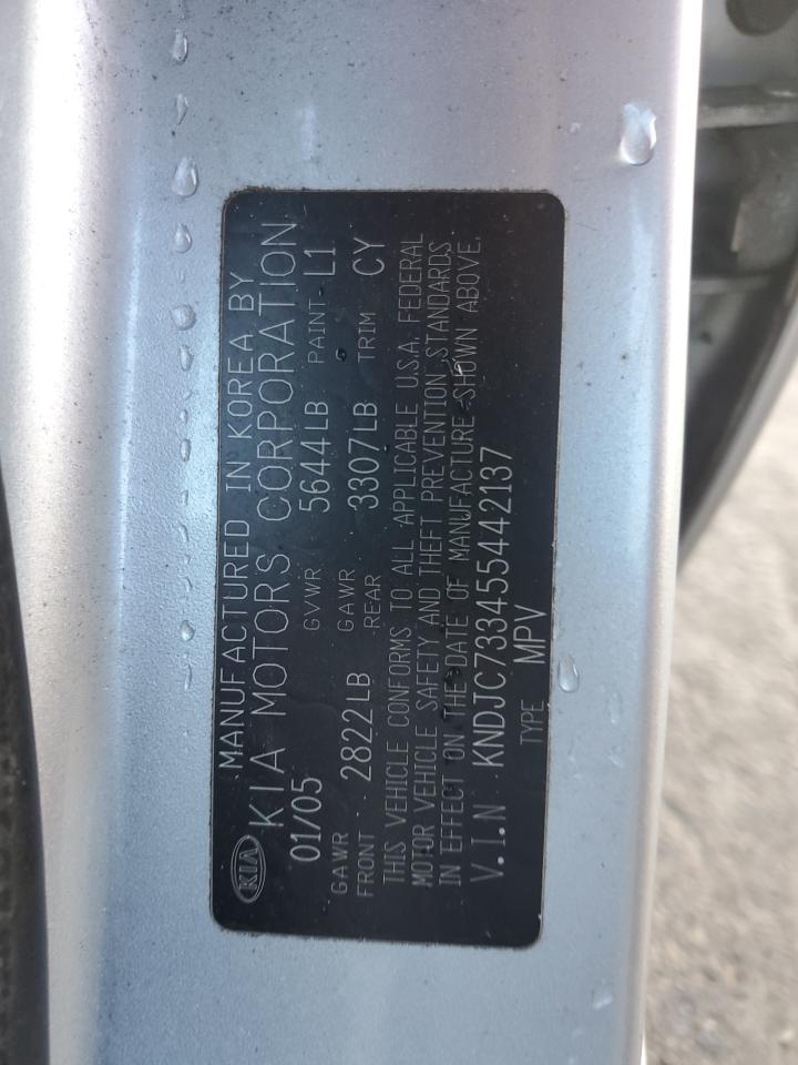 2005 KIA Sorento VIN KNDJC733455442137 Copart auction photo, front end / side damage thumbnail 15