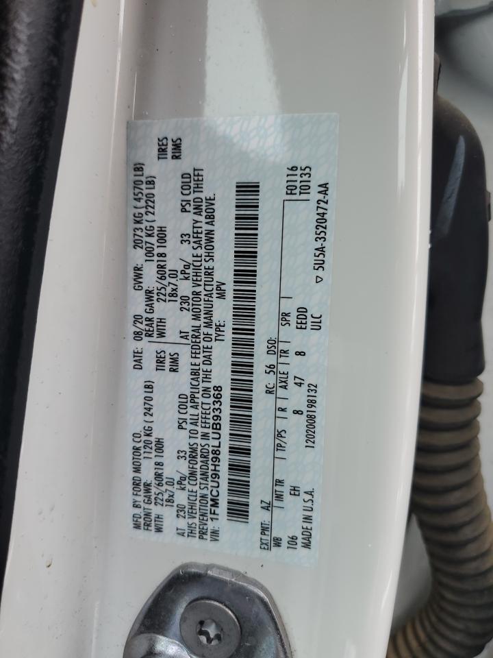 2020 Ford Escape VIN 1FMCU9H98LUB93368 Copart auction photo, front end damage thumbnail 13