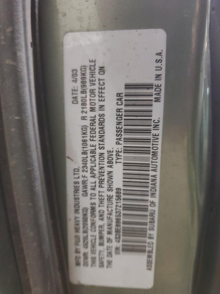 2003 Subaru Legacy VIN 4S3BE896537215689 Copart auction photo, front end damage thumbnail 14