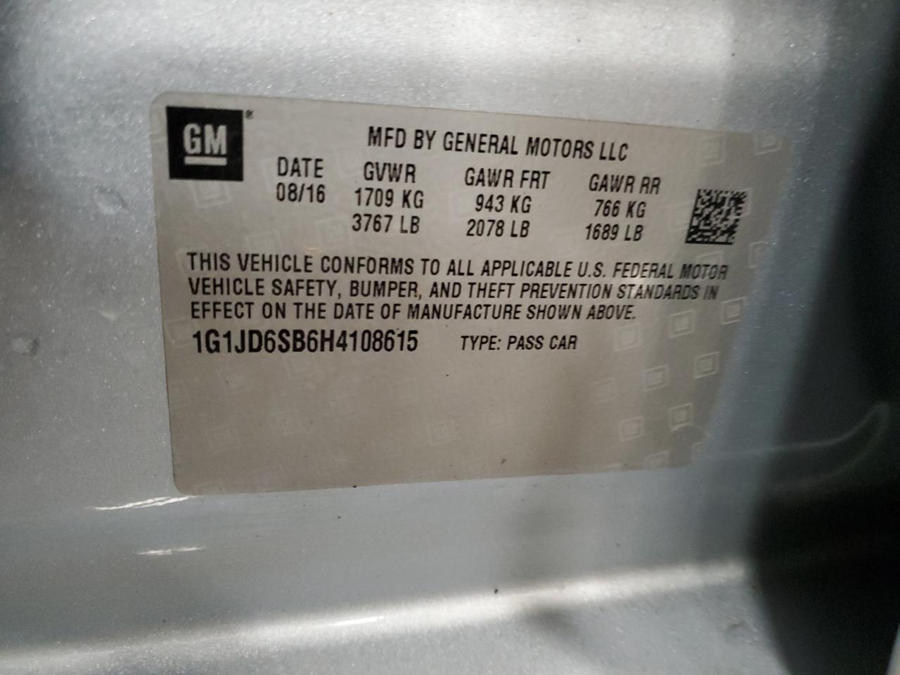 2017 Chevrolet Sonic VIN 1G1JD6SB6H4108615 Copart auction photo, front end / side damage thumbnail 12