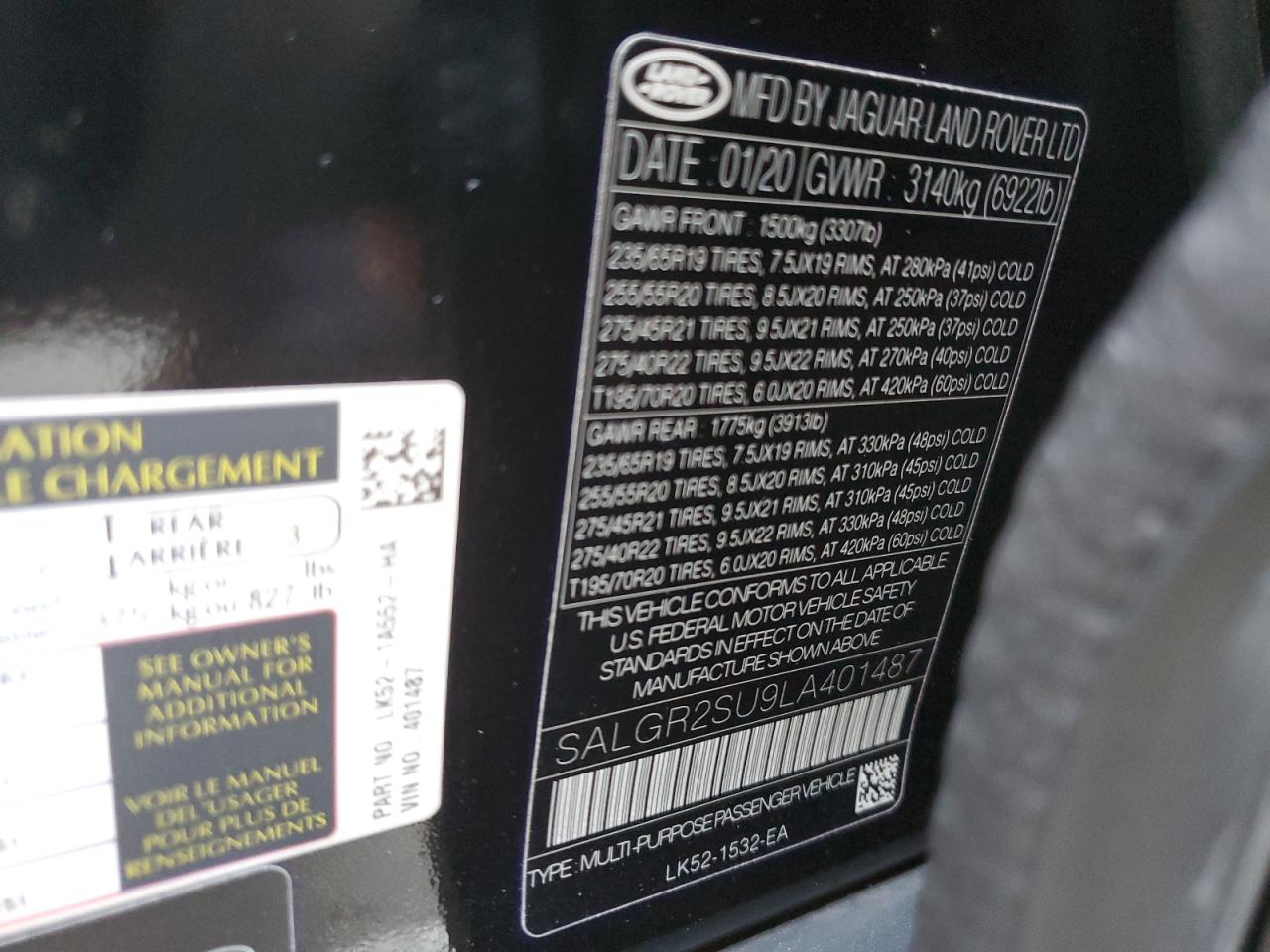 2020 Land Rover Range Rover VIN SALGR2SU9LA401487 Copart auction photo, front end damage thumbnail 15