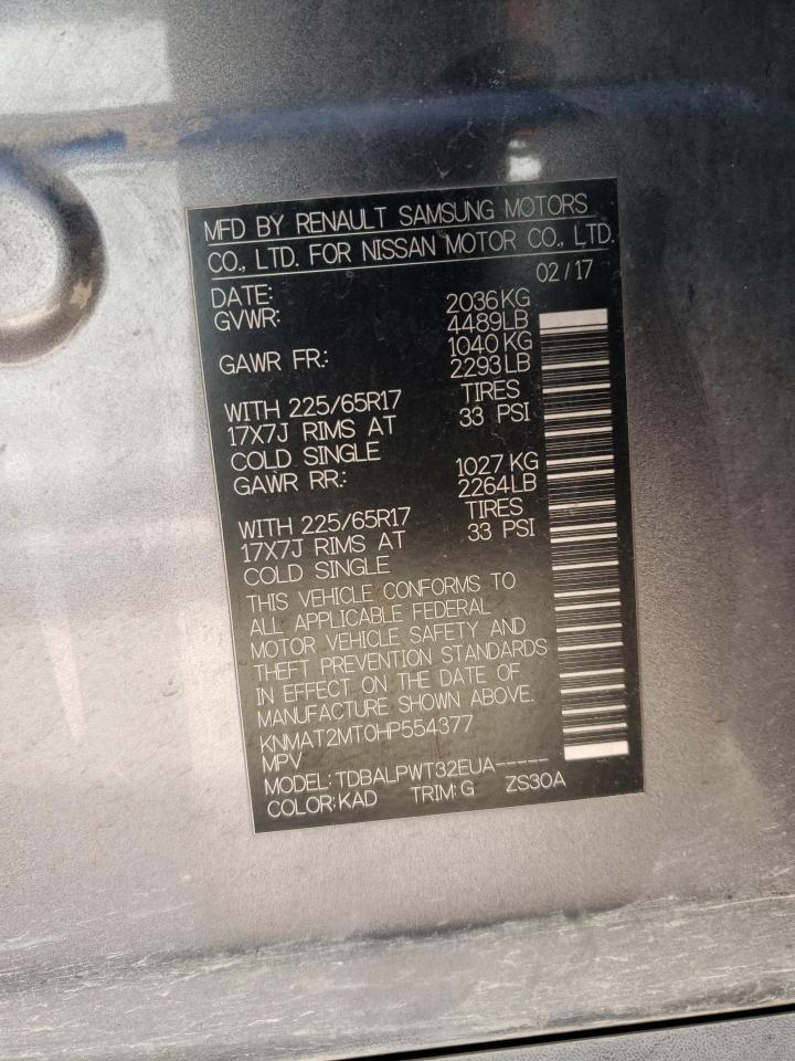 2017 Nissan Rogue VIN KNMAT2MT0HP554377 Copart auction photo, hail damage thumbnail 13