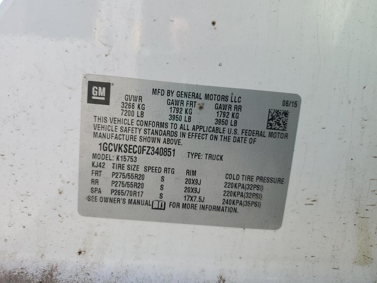 2015 Chevrolet Silverado VIN 1GCVKSEC0FZ340851 Copart auction photo, front end damage thumbnail 12