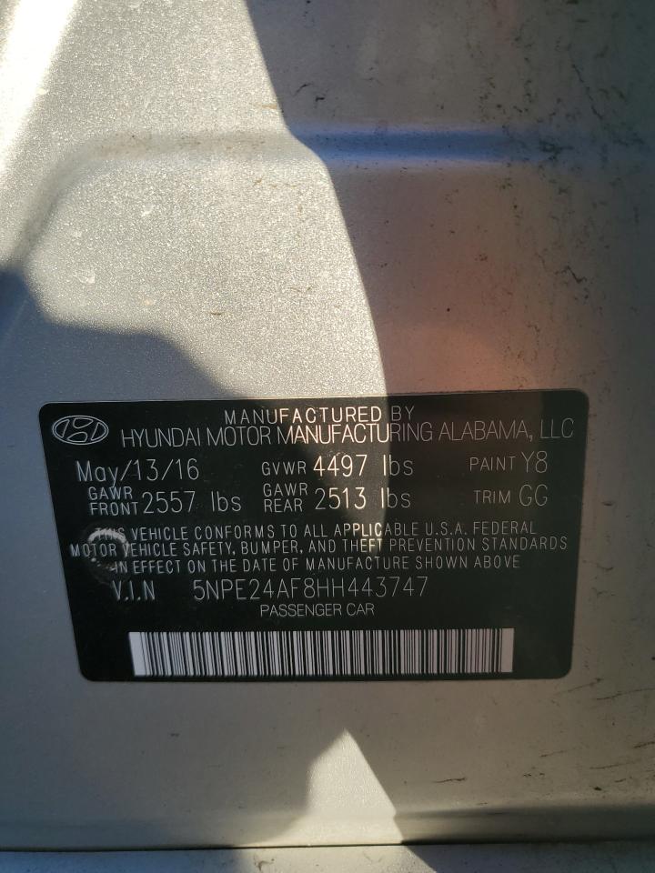 2017 Hyundai Sonata VIN 5NPE24AF8HH443747 Copart auction photo, front end damage thumbnail 14