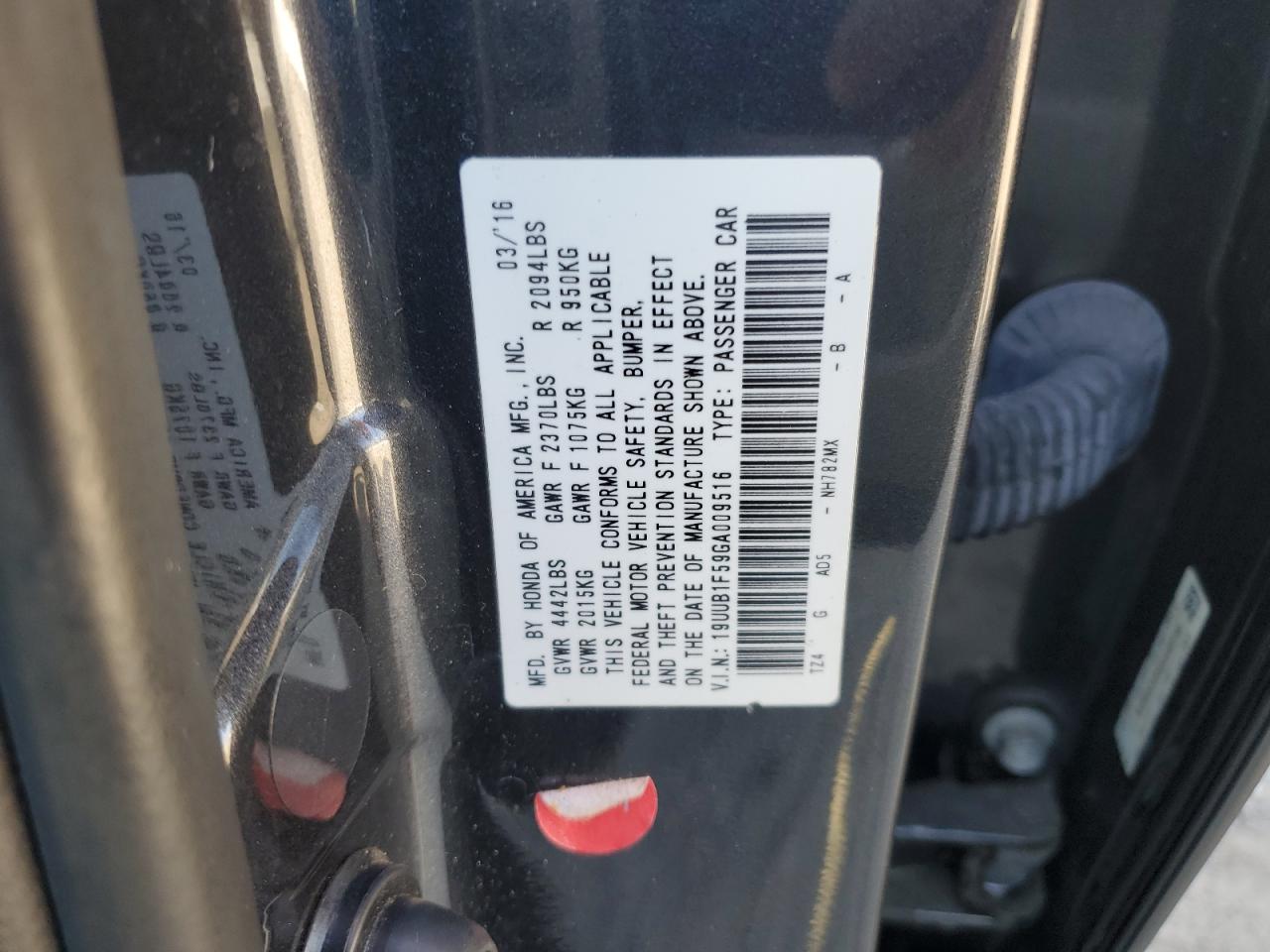2016 Acura TLX VIN 19UUB1F59GA009516 Copart auction photo, front end damage thumbnail 14