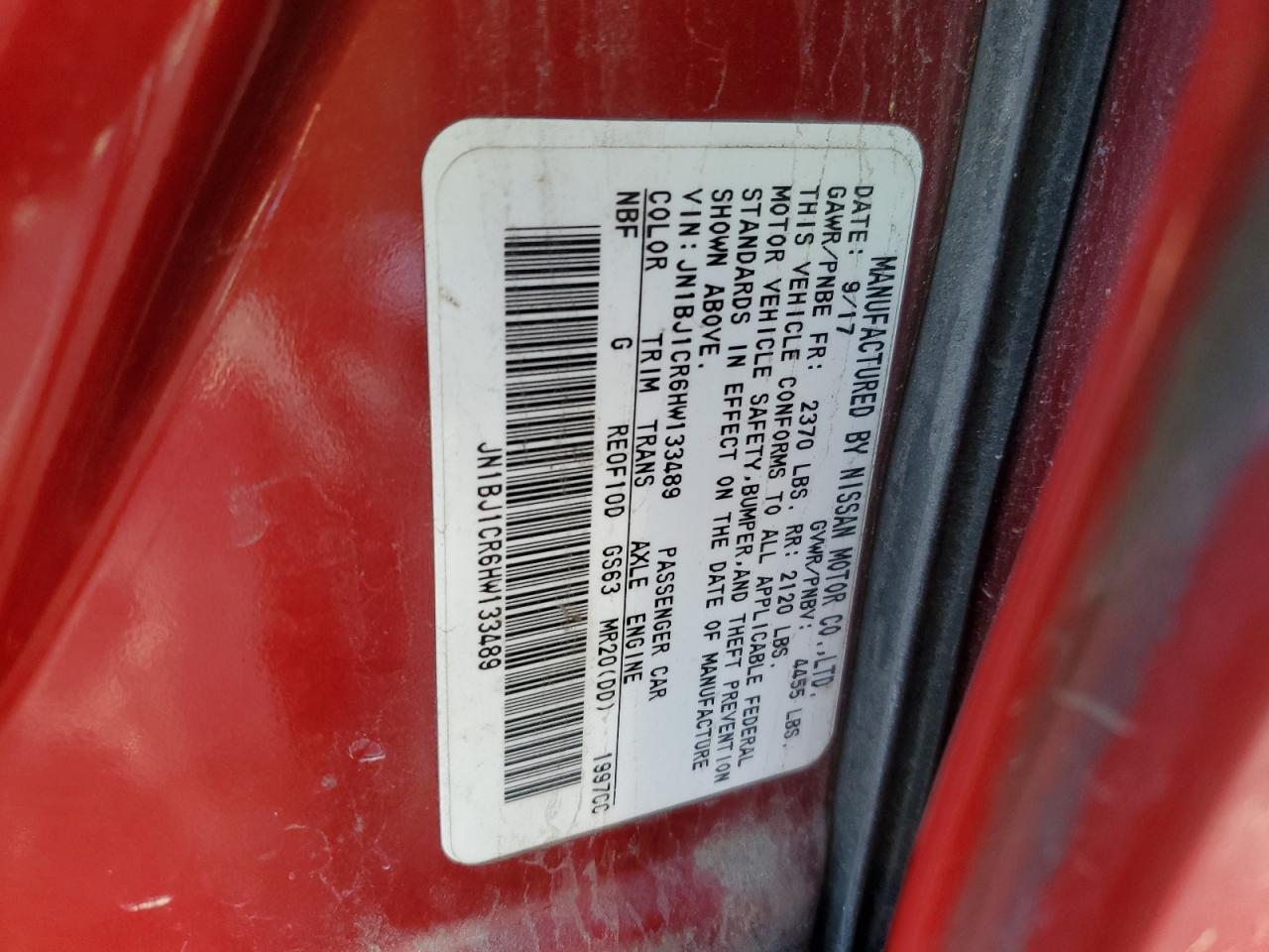 2017 Nissan Rogue VIN JN1BJ1CR6HW133489 Copart auction photo, front end / side damage thumbnail 14