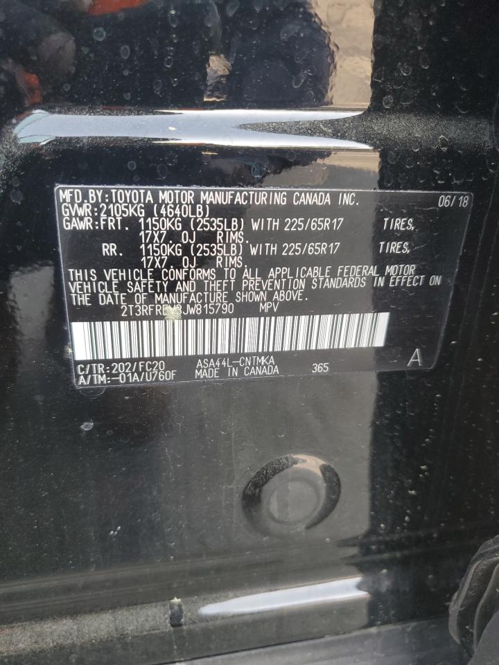 2018 Toyota RAV 4 VIN 2T3RFREV3JW815790 Copart auction photo, rear end damage thumbnail 13