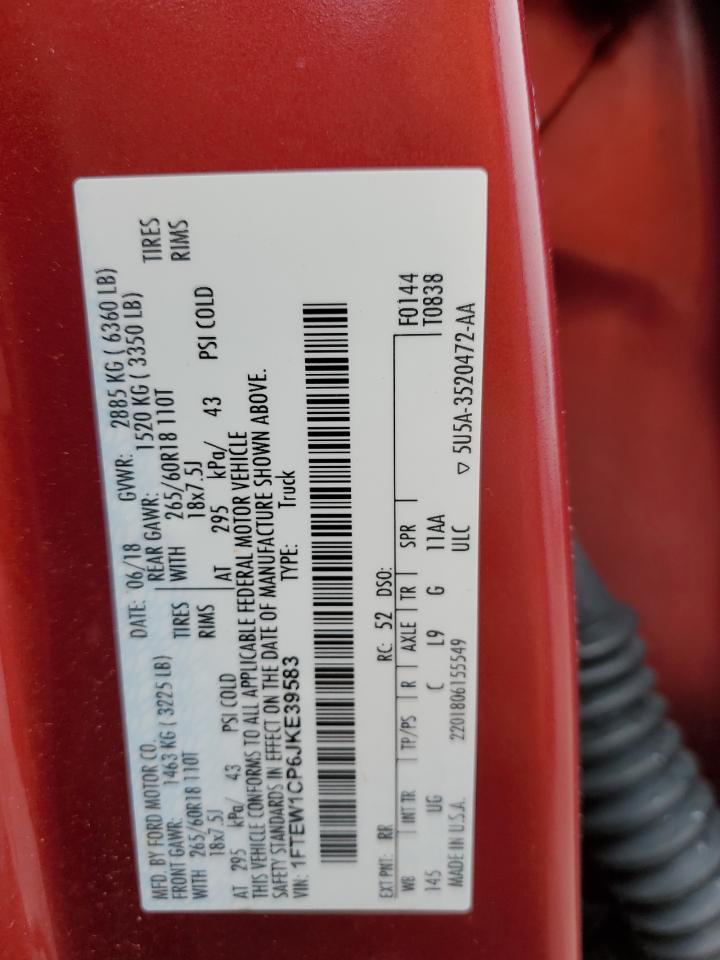 2018 Ford F-150 VIN 1FTEW1CP6JKE39583 Copart auction photo, side / front end damage thumbnail 12
