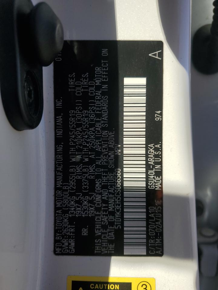 2012 Toyota Highlander VIN 5TDYK3EH5CS066560 Copart auction photo, front end / side damage thumbnail 13