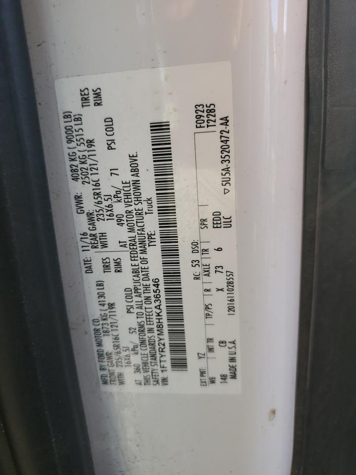 2017 Ford Transit VIN 1FTYR2YM8HKA36546 Copart auction photo, rear end / side damage thumbnail 12
