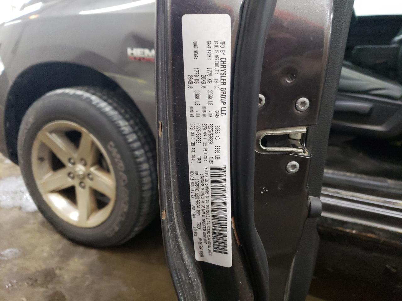 2014 RAM 1500 VIN 1C6RR7KT0ES176224 Copart auction photo, side damage thumbnail 12