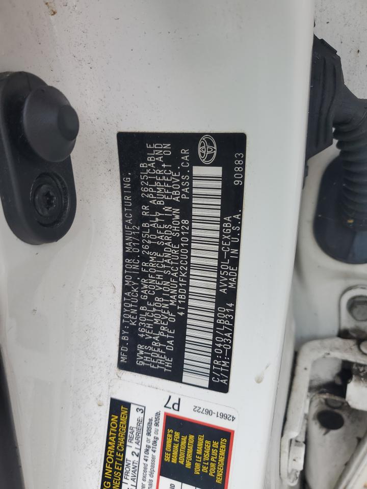 2012 Toyota Camry VIN 4T1BD1FK2CU010128 Copart auction photo, front end damage thumbnail 12
