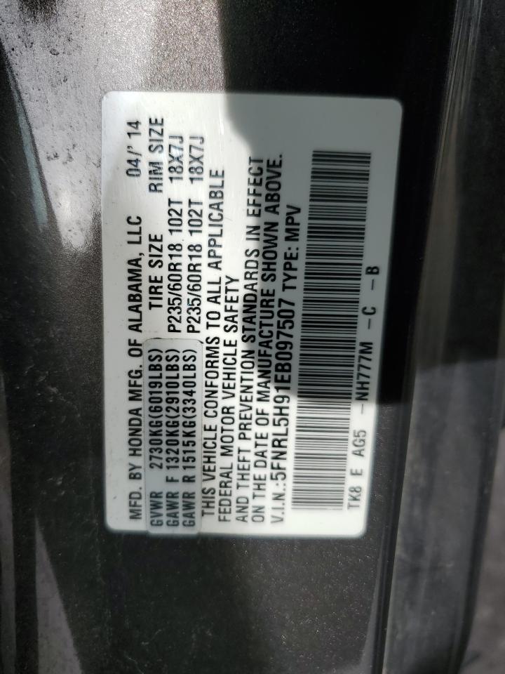 2014 Honda Odyssey VIN 5FNRL5H91EB097507 Copart auction photo, front end damage thumbnail 14