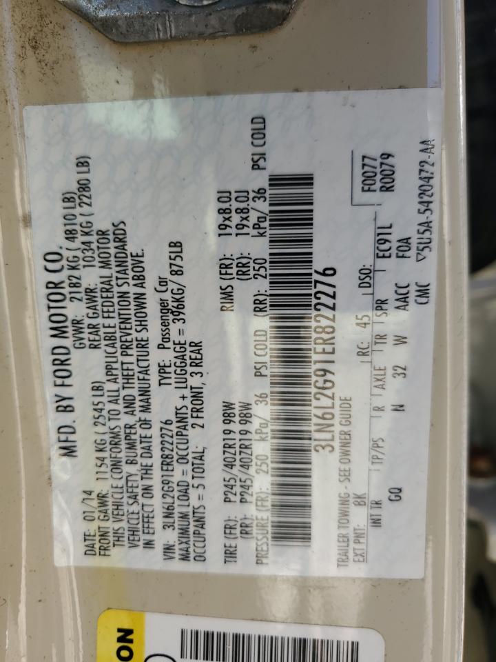 2014 Lincoln MKZ VIN 3LN6L2G91ER822276 Copart auction photo, side / rear end damage thumbnail 12