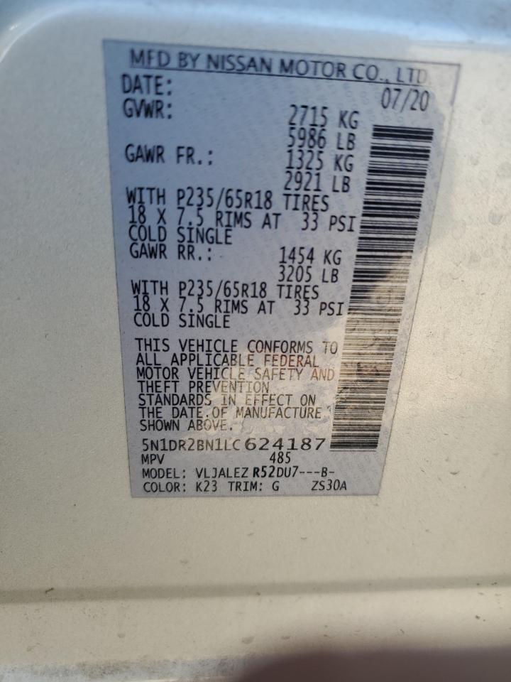 2020 Nissan Pathfinder VIN 5N1DR2BN1LC624187 Copart auction photo, front end / side damage thumbnail 16