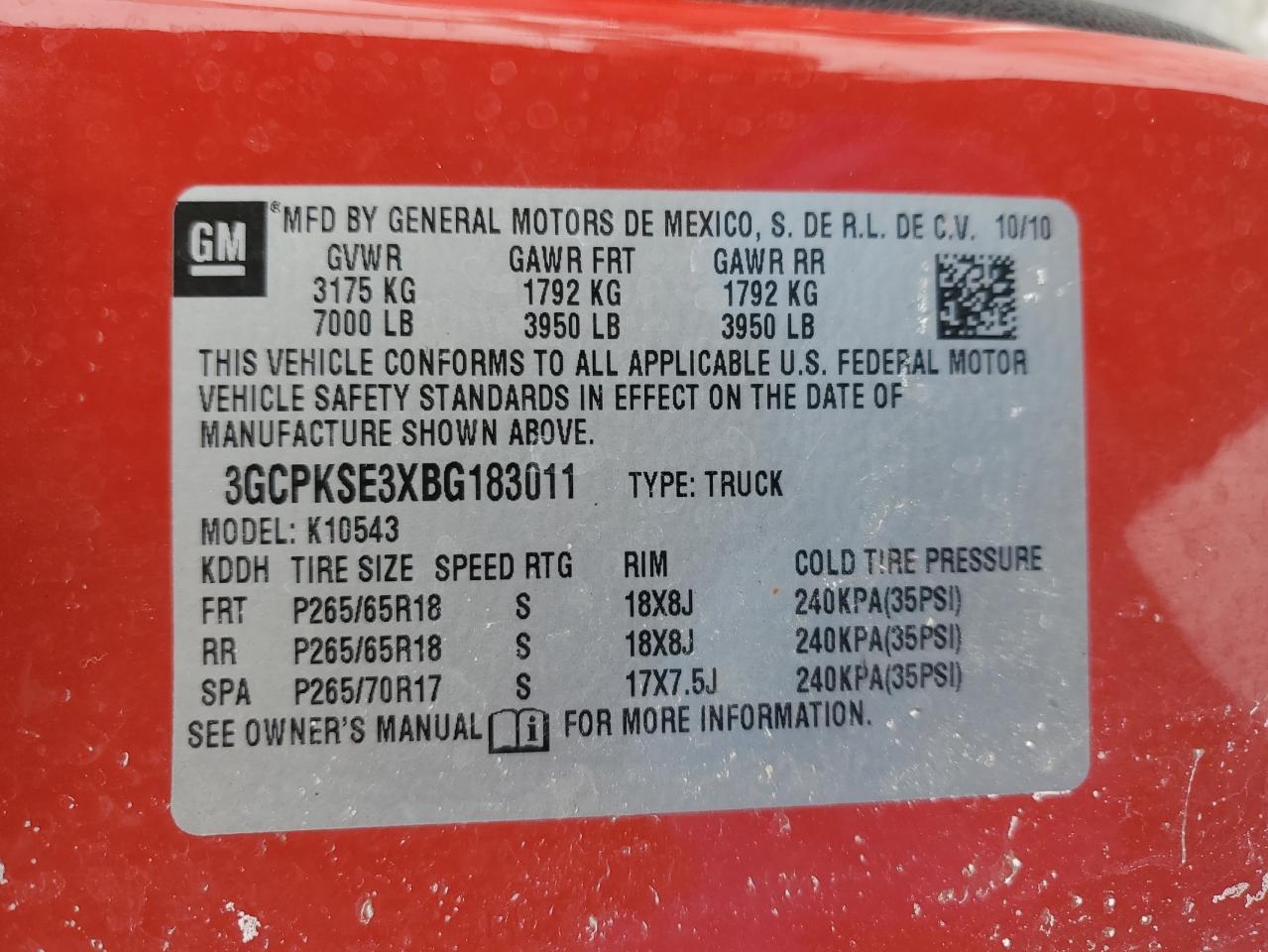 2011 Chevrolet Silverado VIN 3GCPKSE3XBG183011 Copart auction photo, side damage thumbnail 12