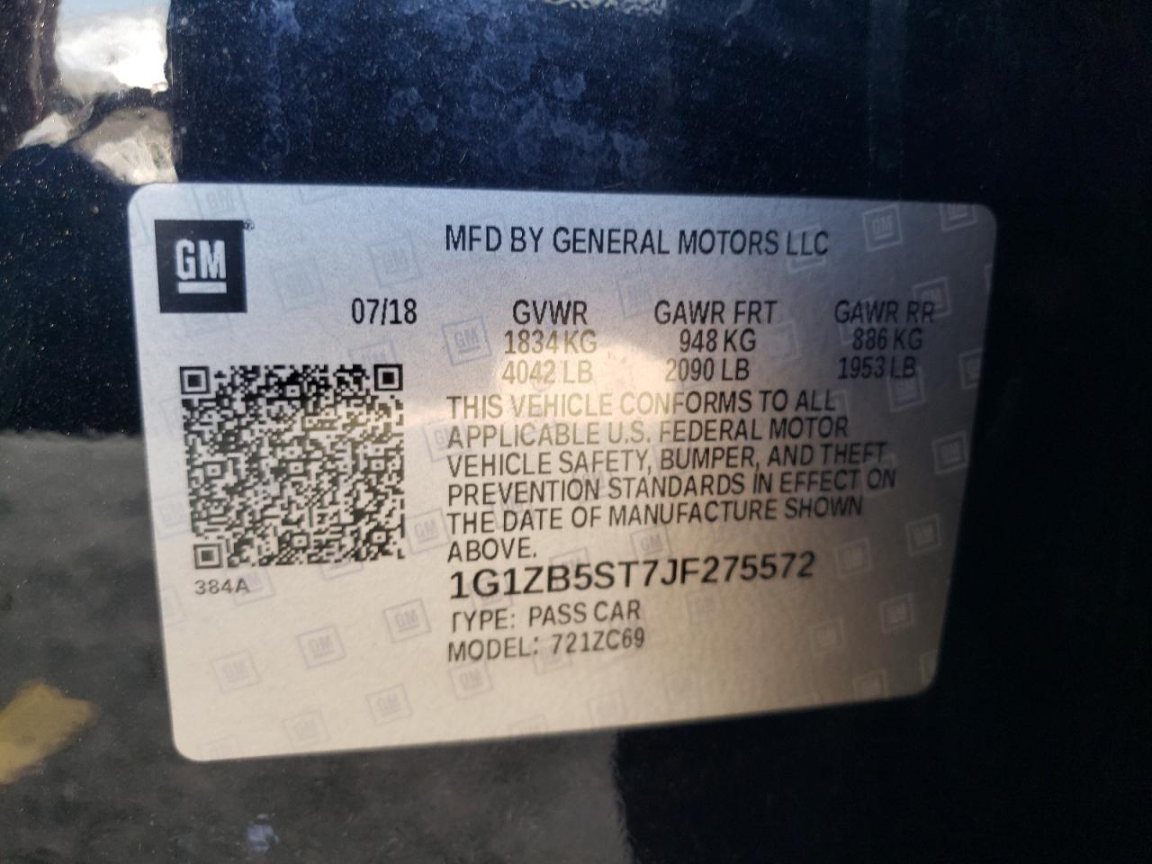 2018 Chevrolet Malibu VIN 1G1ZB5ST7JF275572 Copart auction photo, rear end / front end damage thumbnail 14