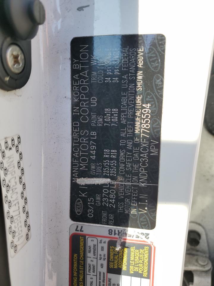 2015 KIA Sportage VIN KNDPC3ACXF7785594 Copart auction photo, front end damage thumbnail 15
