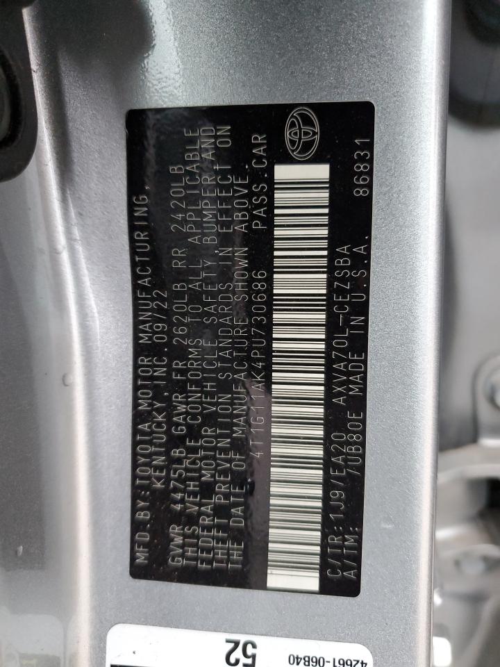 2023 Toyota Camry VIN 4T1G11AK4PU730686 Copart auction photo, front end / minor dent/scratches damage thumbnail 12