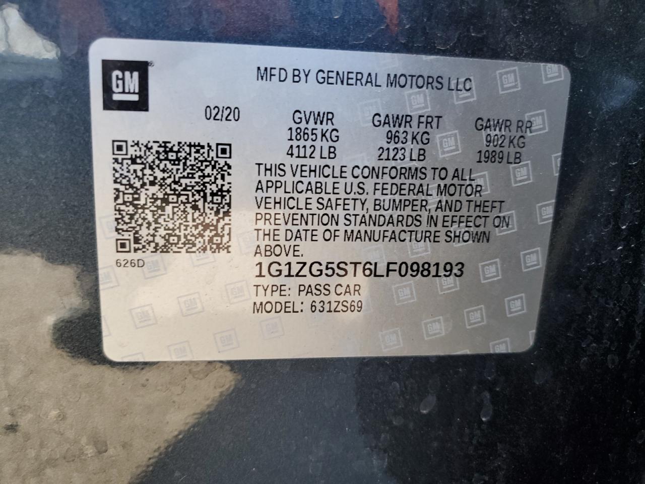 2020 Chevrolet Malibu VIN 1G1ZG5ST6LF098193 Copart auction photo, stripped damage thumbnail 12