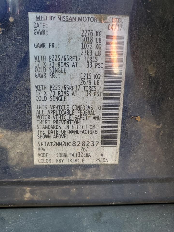 2017 Nissan Rogue VIN 5N1AT2MM2HC828237 Copart auction photo, front end / rear end damage thumbnail 15