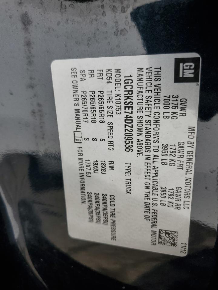 2013 Chevrolet Silverado VIN 1GCRKSE74DZ209536 Copart auction photo, rear end / minor dent/scratches damage thumbnail 12