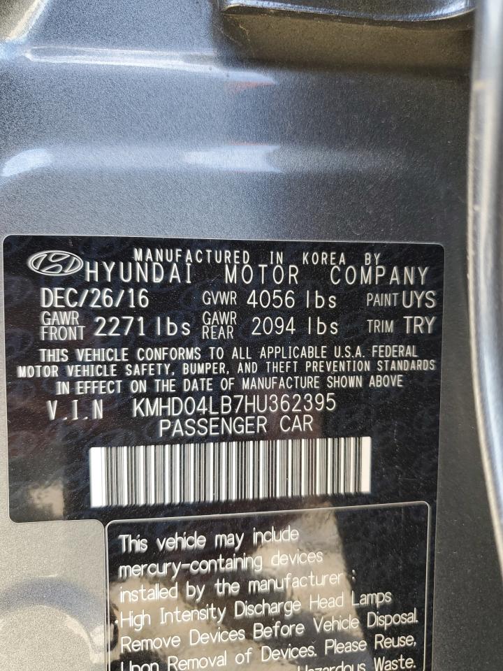 2017 Hyundai Elantra VIN KMHD04LB7HU362395 Copart auction photo, front end damage thumbnail 15