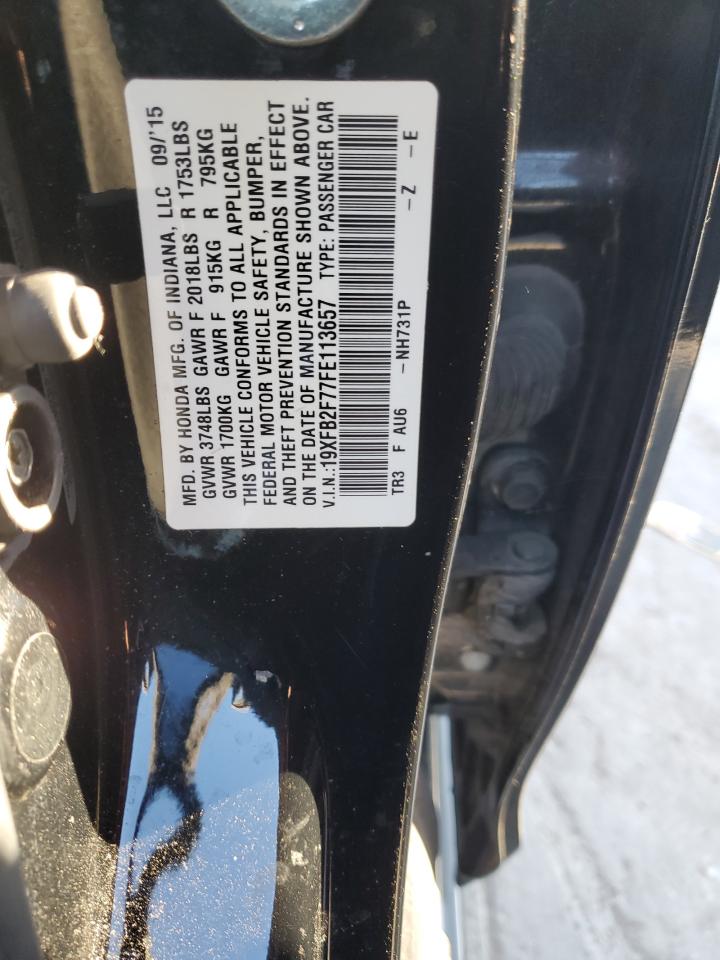 2015 Honda Civic VIN 19XFB2F77FE113657 Copart auction photo, front end damage thumbnail 13