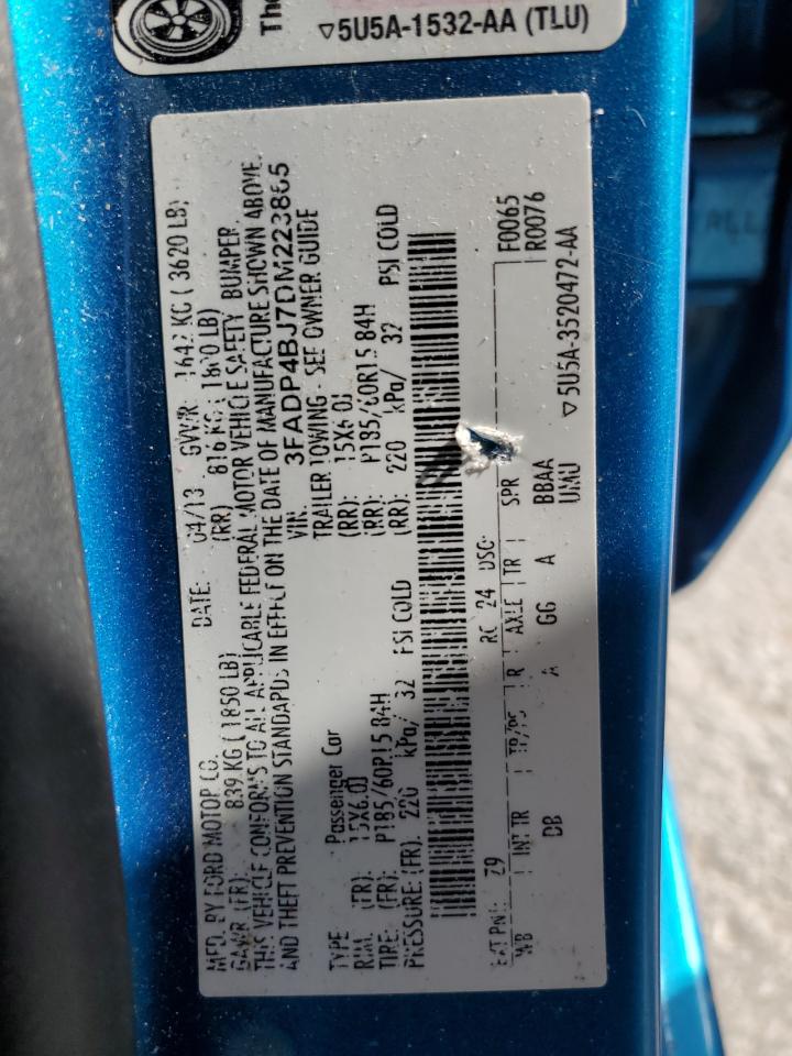 2013 Ford Fiesta VIN 3FADP4BJ7DM223865 Copart auction photo, side damage thumbnail 13