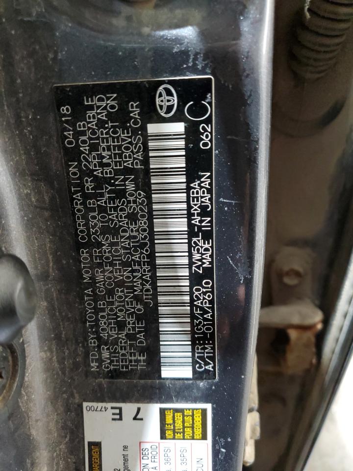 2018 Toyota Prius VIN JTDKARFP6J3080239 Copart auction photo, front end damage thumbnail 14
