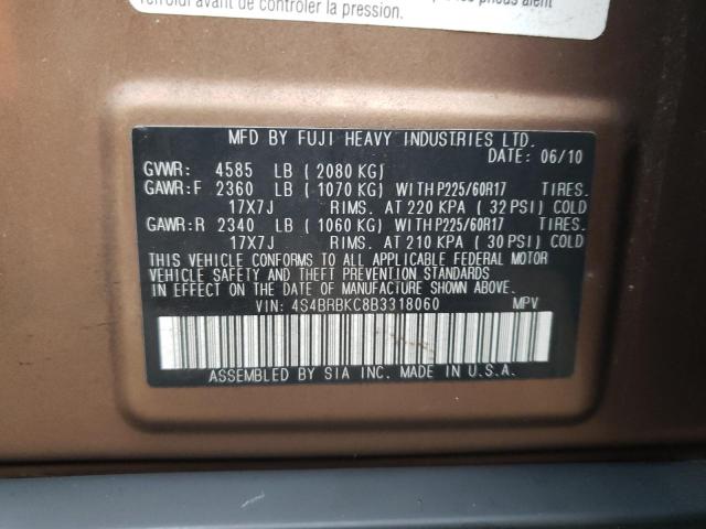 2011 Subaru Outback VIN 4S4BRBKC8B3318060 Copart auction photo, front end damage thumbnail 12
