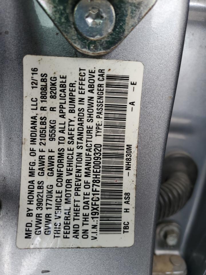 2017 Honda Civic VIN 19XFC1F78HE009320 Copart auction photo, side damage thumbnail 12