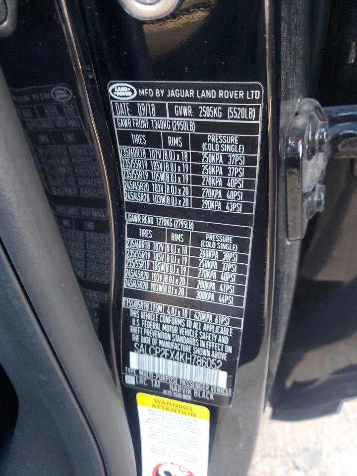 2019 Land Rover Discovery VIN SALCP2FX4KH786052 Copart auction photo, rear end damage thumbnail 14