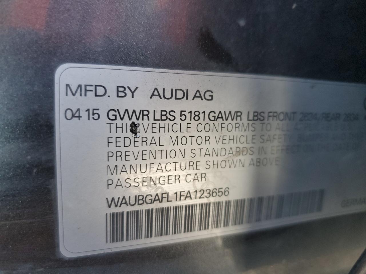 2015 Audi RS4 VIN WAUBGAFL1FA123656 Copart auction photo, front end / rear end damage thumbnail 13