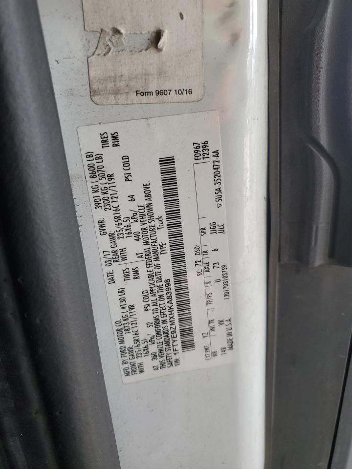 2017 Ford Transit VIN 1FTYE9ZMXHKA83998 Copart auction photo, rear end / side damage thumbnail 12