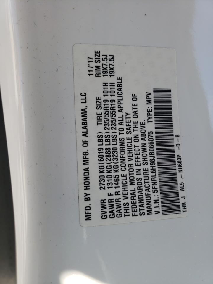 2018 Honda Odyssey VIN 5FNRL6H98JB066075 Copart auction photo, rear end damage thumbnail 15