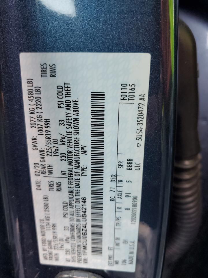 2020 Ford Escape VIN 1FMCU0BZ4LUB42146 Copart auction photo, rear end / front end damage thumbnail 13
