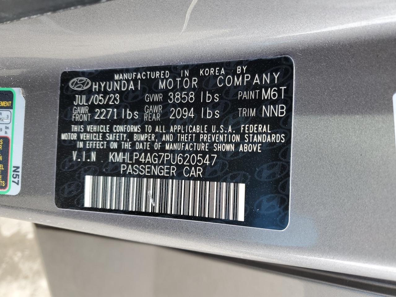 2023 Hyundai Elantra VIN KMHLP4AG7PU620547 Copart auction photo, side / rear end damage thumbnail 12