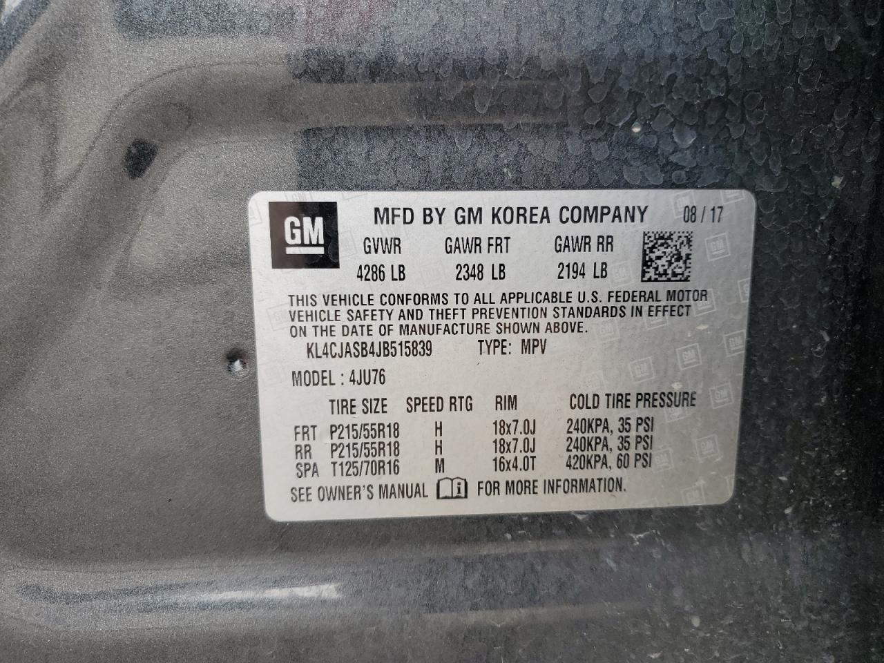 2018 Buick Encore VIN KL4CJASB4JB515839 Copart auction photo, front end damage thumbnail 14