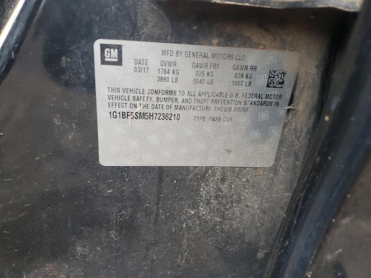 2017 Chevrolet Cruze VIN 1G1BF5SM5H7236210 Copart auction photo, front end damage thumbnail 14