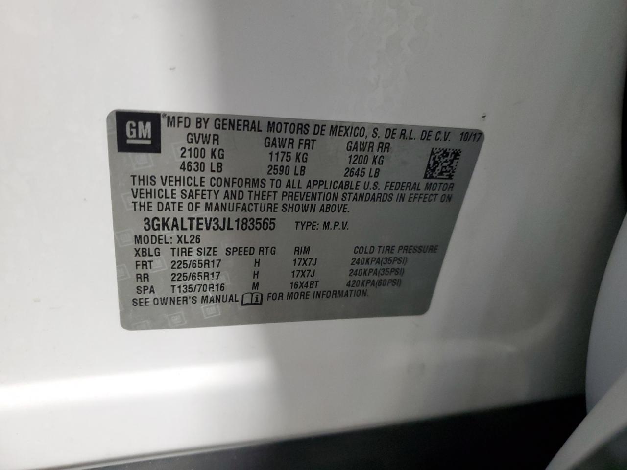 2018 GMC Terrain VIN 3GKALTEV3JL183565 Copart auction photo, front end damage thumbnail 13
